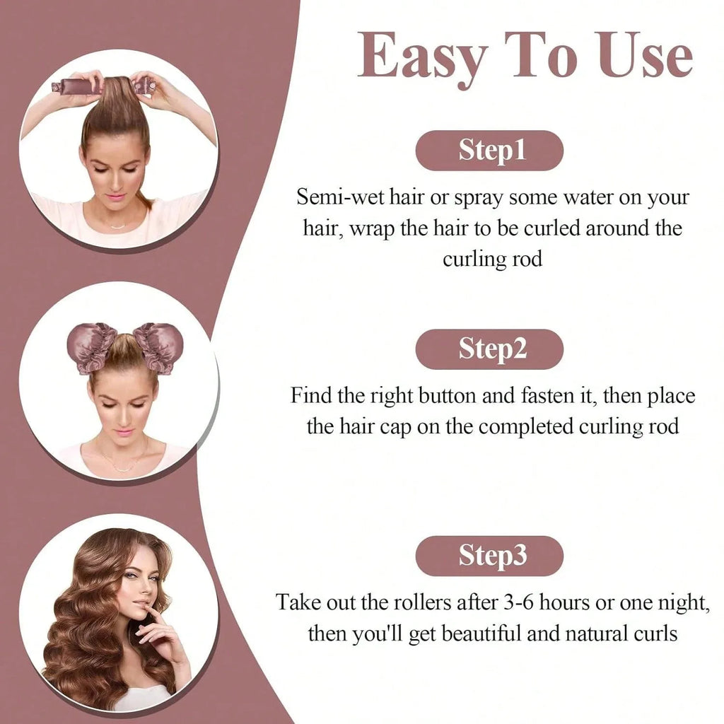 Transform Your Hair Overnight with Our 3Pc Satin Heatless Curling Rod Set - Perfect for Effortless Curls and Stylish Updos!
